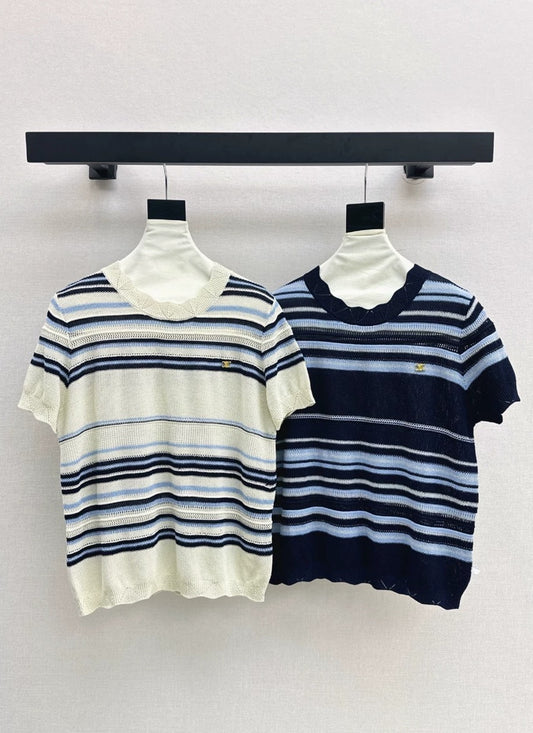 CE 25 Spring/Summer New Ice Silk Striped Knit Sweater