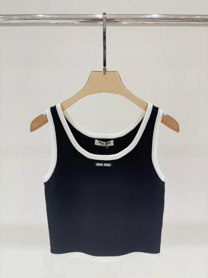 M 25 Summer new round neck letter logo patch edging contrast color simple casual knitted vest