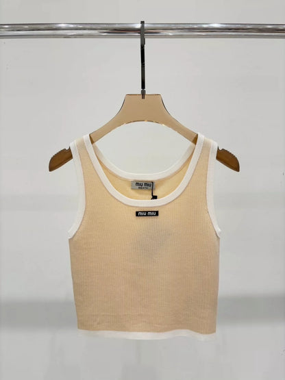 M 25 Summer new round neck letter logo patch edging contrast color simple casual knitted vest
