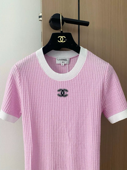 c 25 new color clashing round neck short sleeve knitting