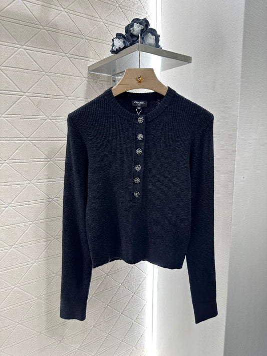 c 25 New Half Placket Knit Long Sleeve Cardigan(WHITE BLACK)