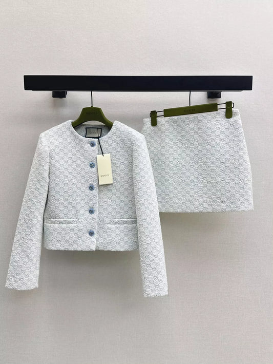 G 25 Autumn and Winter New Lady Temperament Suit Braided Round Neck Jacket + Skirt Suit
