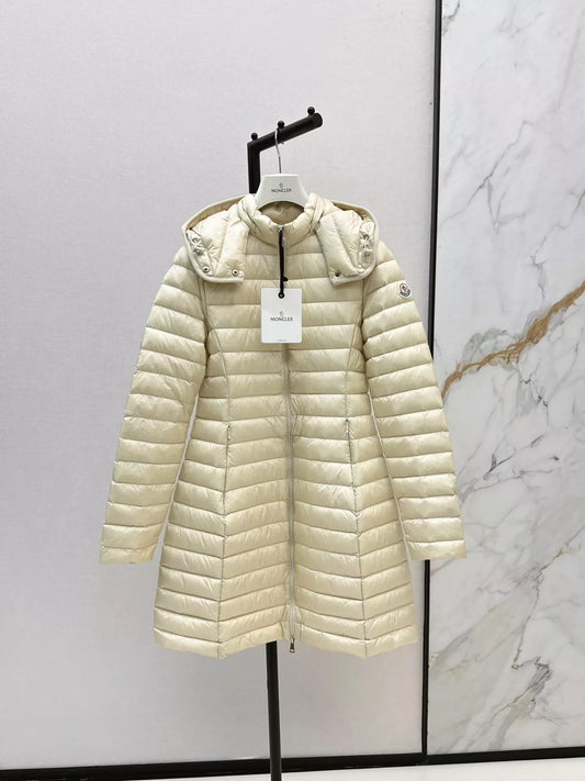MON 25 New Hooded, Lightweight Long Down Jacket with a Waist Fit