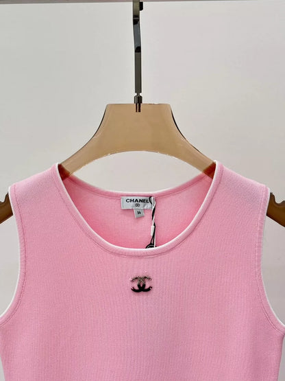 C 25 Summer new round neck letter logo jacquard simple casual knitted dress