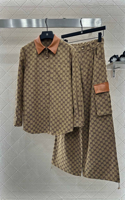 G 25 Leather jacquard shirt and trousers set