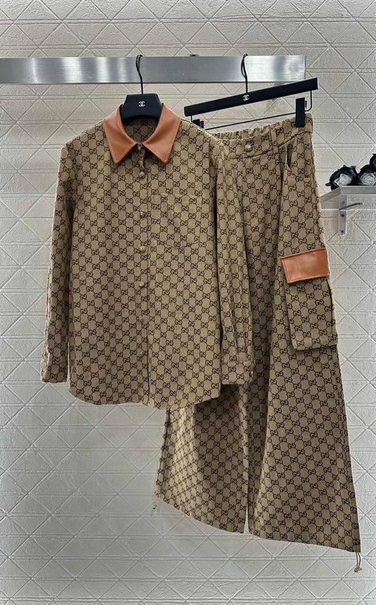 G 25 Leather jacquard shirt and trousers set
