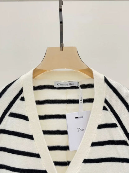 D 25 Spring and Summer new V-neck letter logo embroidery stripes contrast color casual knitted cardigan