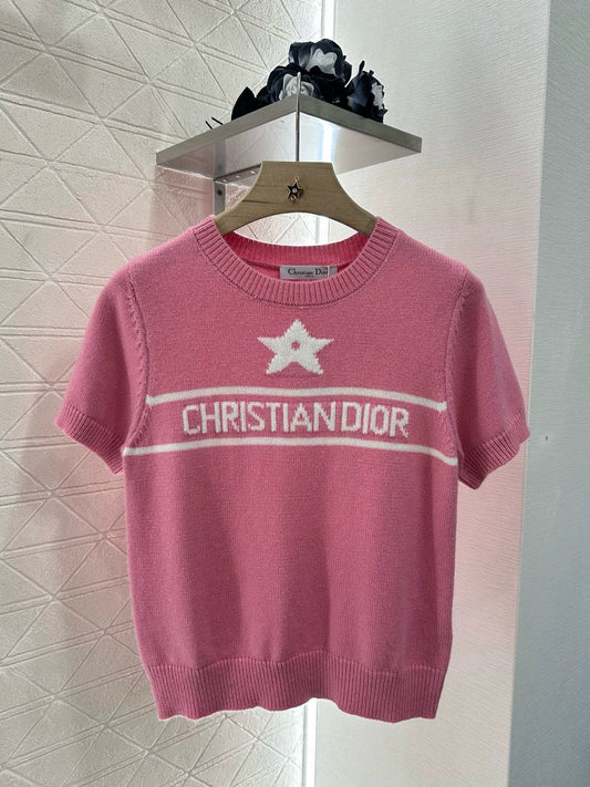 D 25 Star Knit Short Sleeve Top(Blue pink)