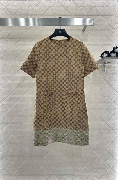 G 25 Hot Diamond Jacquard Short Sleeve Dress