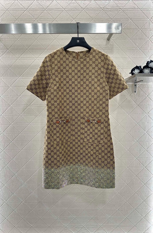 G 25 Hot Diamond Jacquard Short Sleeve Dress