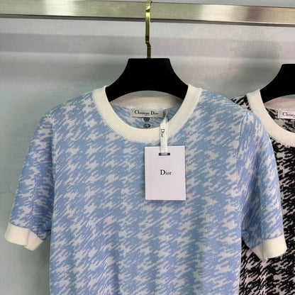 D 25 New Thousand Birdie Check Short Sleeve Knit Top