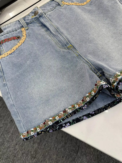 V 25 Floral beaded shorts