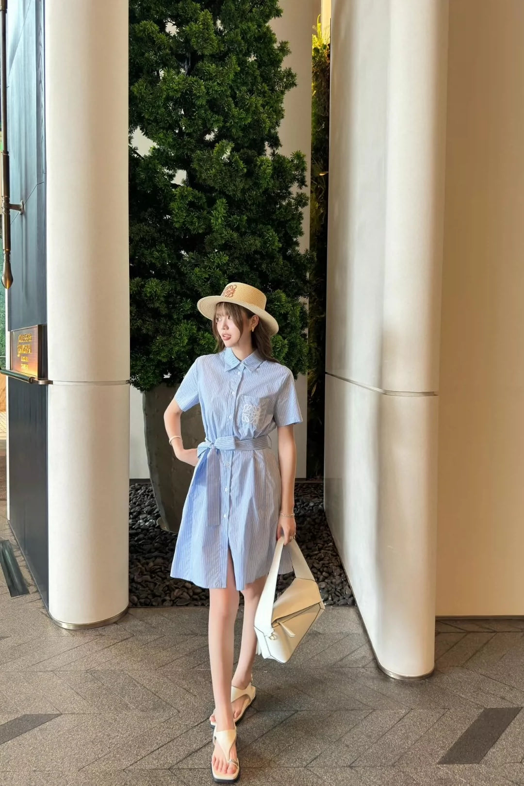 LO 25 New Striped Tie Flap Neck Short Sleeve Shirt Dresses