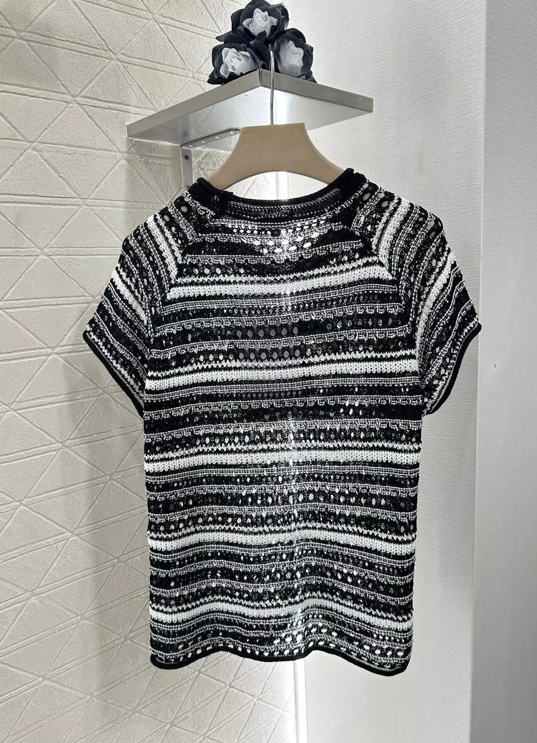 C 25 New Cubic Flower Letter Knit Short Sleeve