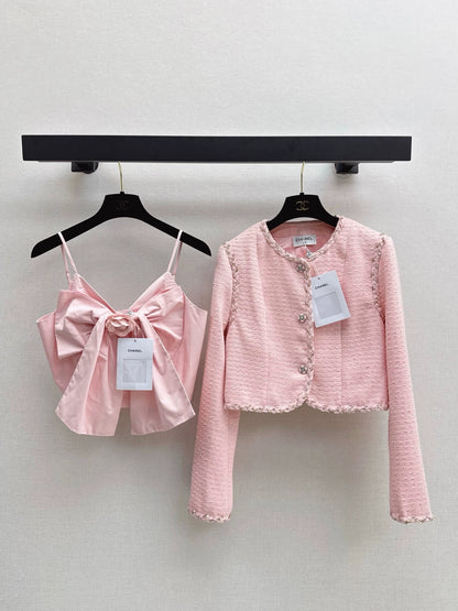 C 25 Bow-decorated suspenders(pink/white)