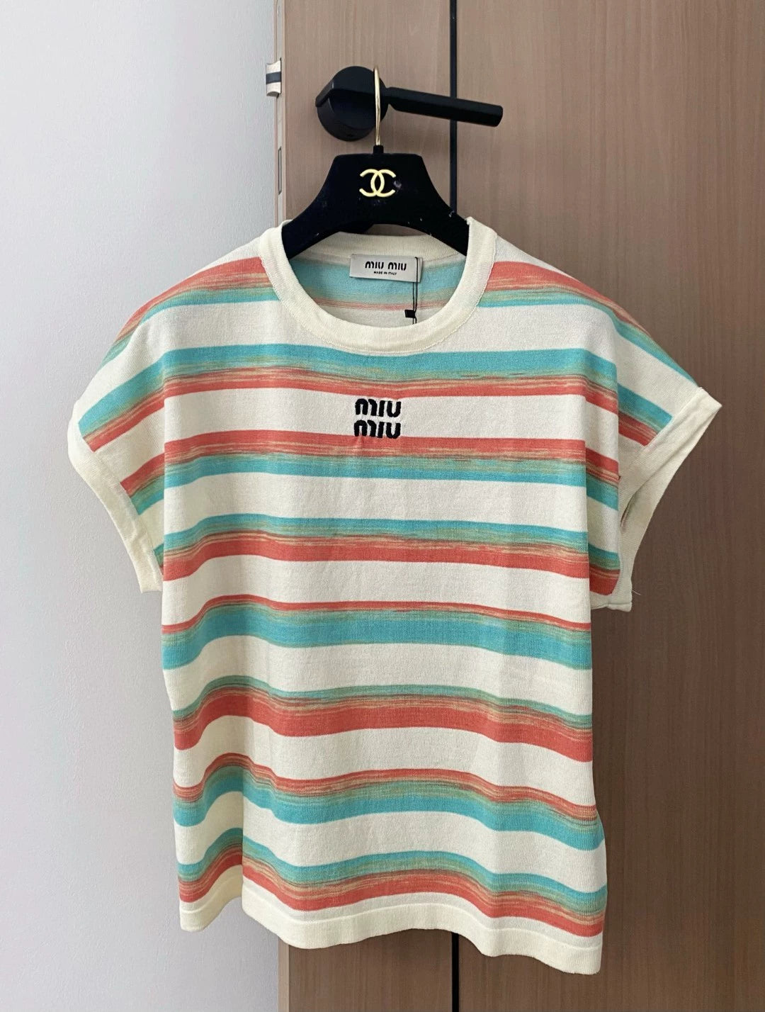M 25 New Gradient Colorful Stripe Knit Tank Top
