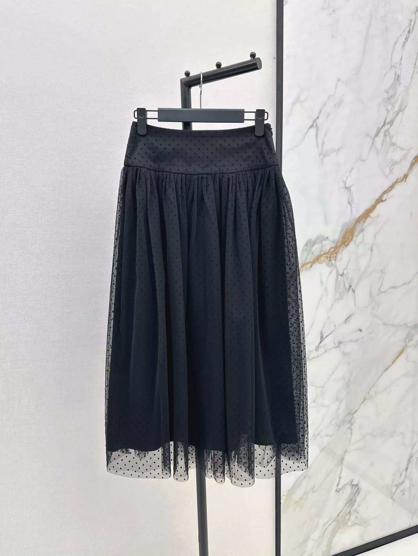 D 25 Spring/Summer New Flocking Polka Dot Net Yarn Pleated Half Skirt