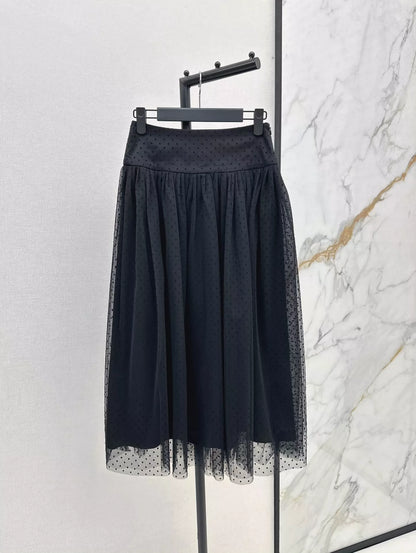 D 25 Spring/Summer New Flocking Polka Dot Net Yarn Pleated Half Skirt