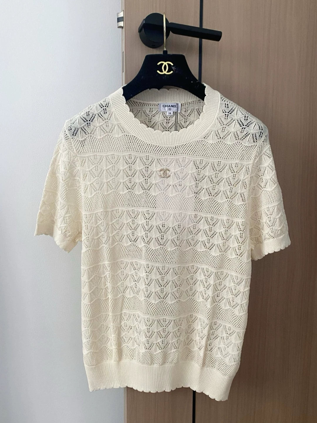 C 25 new hollow round neck short sleeve knitting