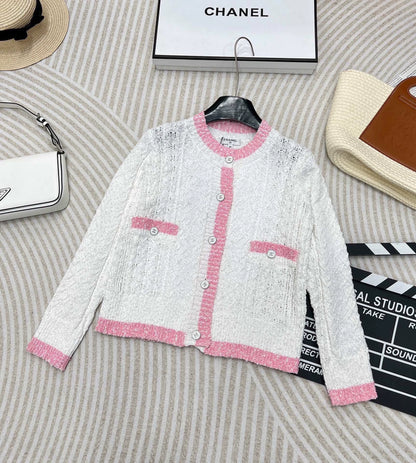 C 24 spring and summer new hollowed out logo buttons knit cardigan