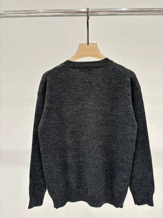 M 25 Spring and Summer new V-neck letter logo embroidery solid color simple casual knitted long sleeve