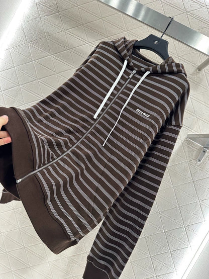 Mi 25 Hooded zip-up striped jacket(BROWN/BLUE)