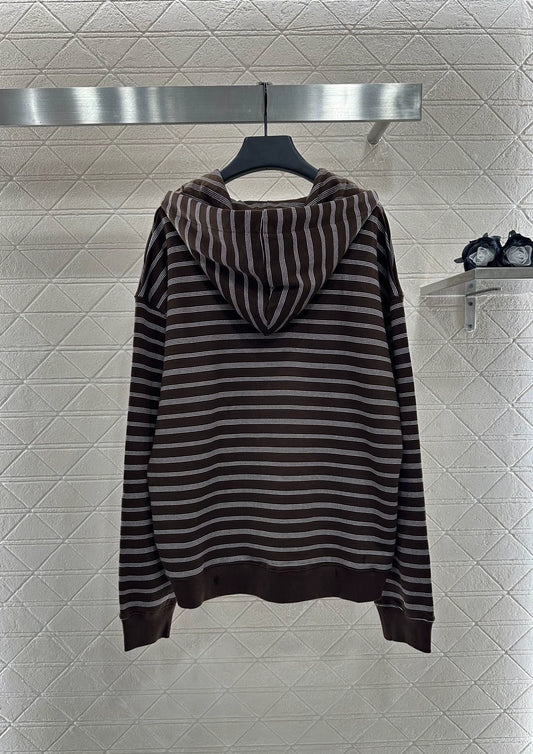Mi 25 Hooded zip-up striped jacket(BROWN/BLUE)
