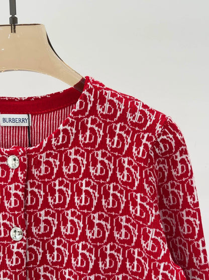 Bu 25 early spring new round neck letter logo jacquard full print knit cardigan