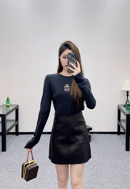 C 25 Rhinestone Beaded Perfume Bottle Crew Neck Bottoming Shirt