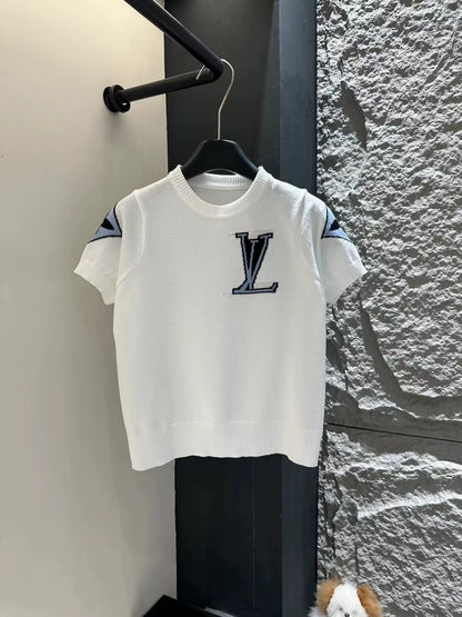 L 25 Jacquard Letter Clover Knit Short Sleeve