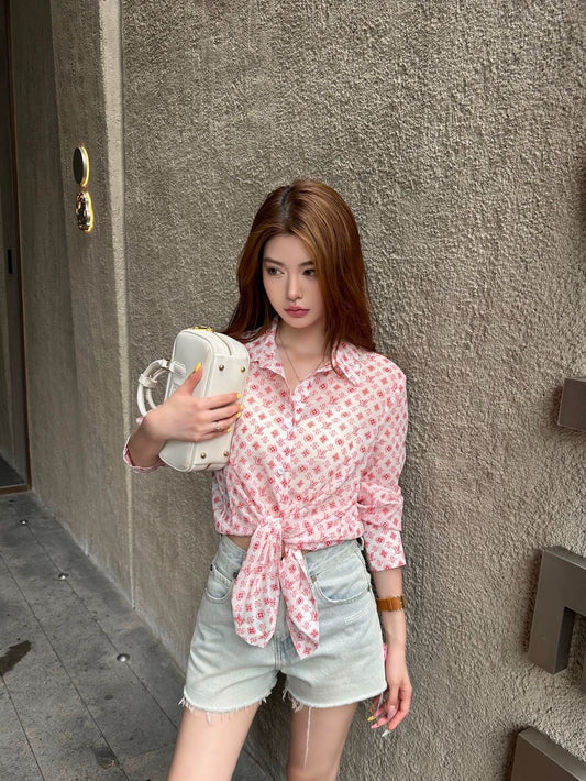 L 25  Printed Silhouette Shirt(Blue pink)