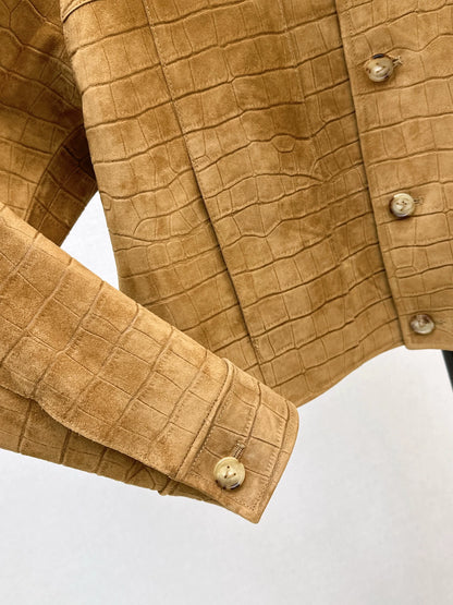 He 25fw crocodile-print sheepskin jacket