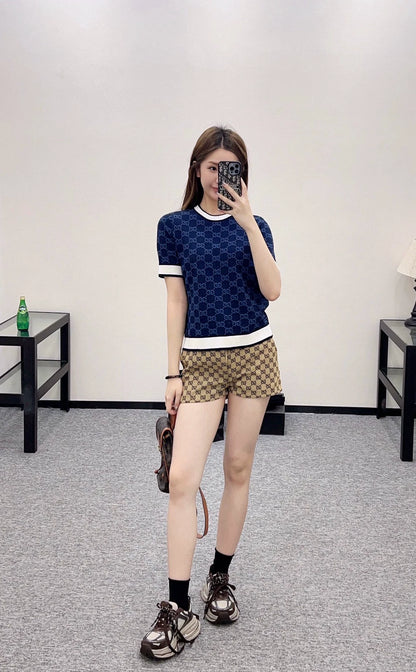 G  25 Spring and Summer New Jacquard Knit Short Sleeve Top