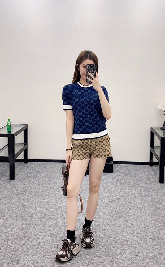 G  25 Spring and Summer New Jacquard Knit Short Sleeve Top