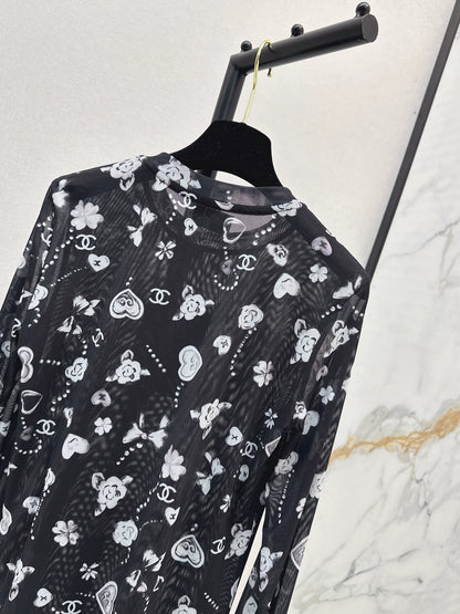 C 25 logo print mesh bottoming shirt