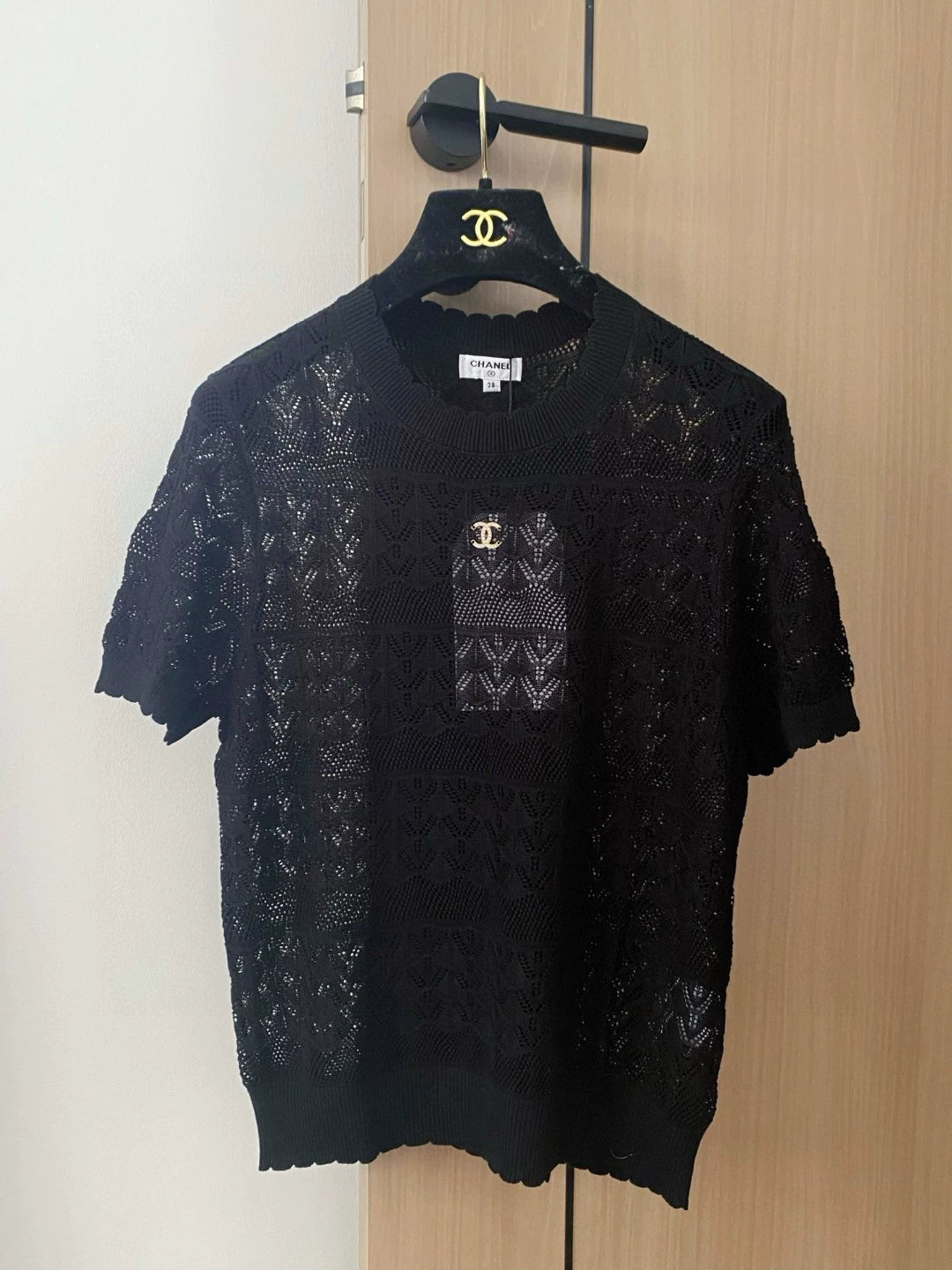 C 25 new hollow round neck short sleeve knitting
