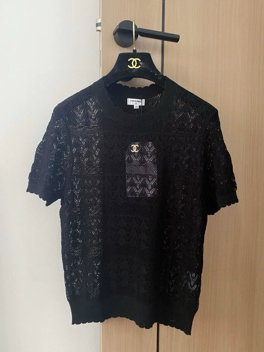 C 25 new hollow round neck short sleeve knitting