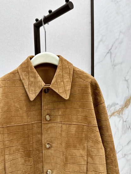 He 25fw crocodile-print sheepskin jacket
