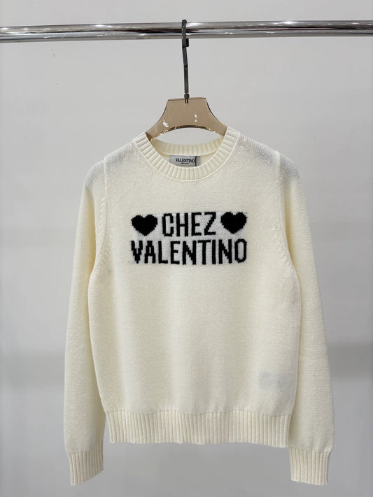 V 25 new letter jacquard round neck long sleeve knitted top(beige/pink)