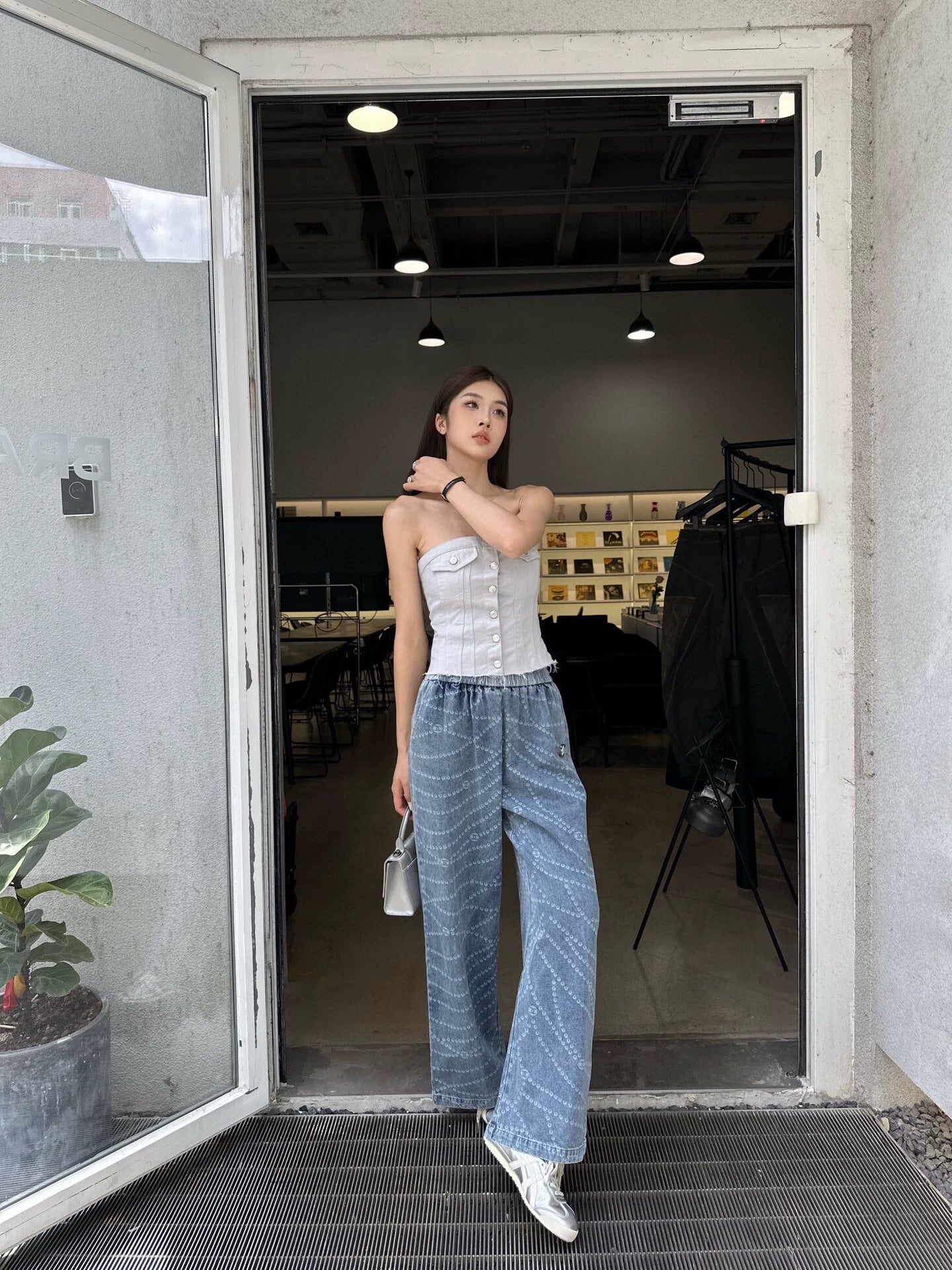 C 25 New Laser Printed Tencel Wide-Leg Jeans