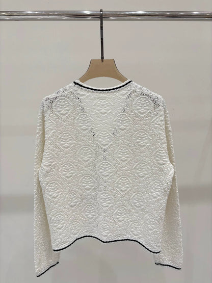 T 25 Early Autumn New Lapel Three-dimensional Relief Grainy Hollow Cardigan