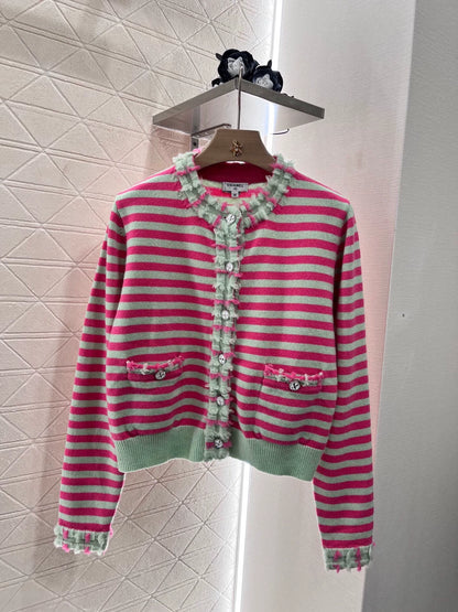 C 25 Striped Lace Knit Cardigan