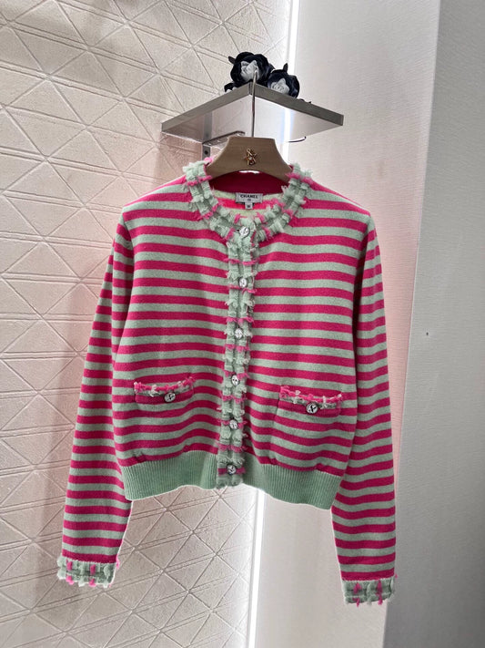 C 25 Striped Lace Knit Cardigan