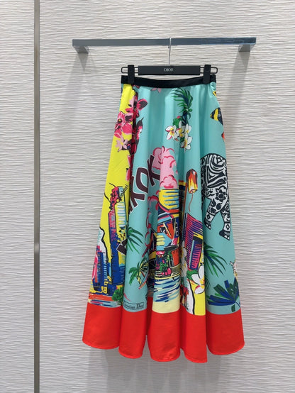 D 25 new style painted print long skirt