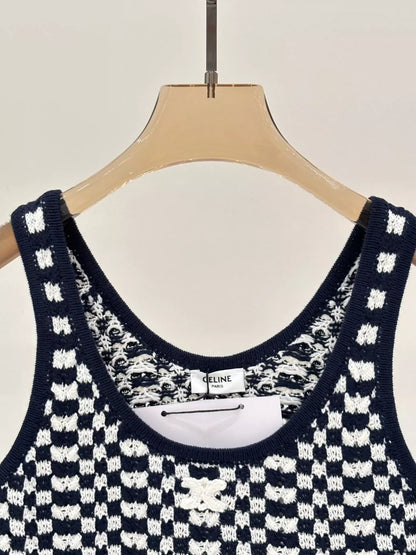 CE 25 Summer new round neck letter logo jacquard plaid contrast color casual knitted vest