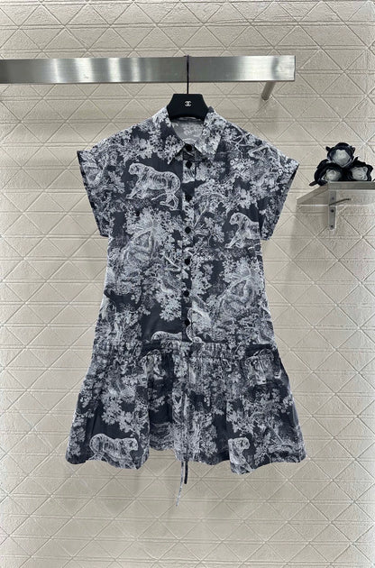 D 25 Animal jungle series Printed pleated short sleeve dress