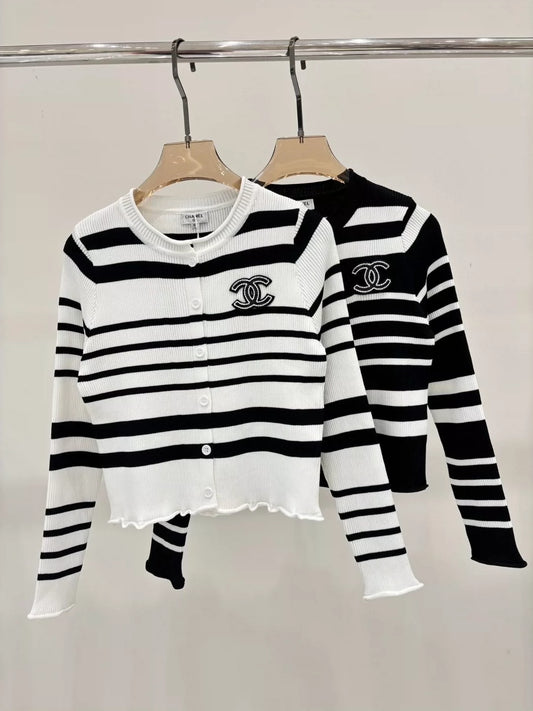 C 25 Spring and Summer New Round Neck Letter Logo Knitted Cardigan