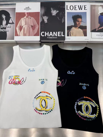 Letter digital print elastic slim fit sleeveless knitted vest