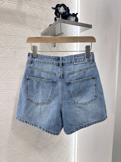 C 25 High waist washed denim shorts