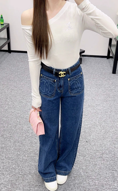 C 25Fw Early Fall New Double Pocket Decorative Jeans [With Belt]